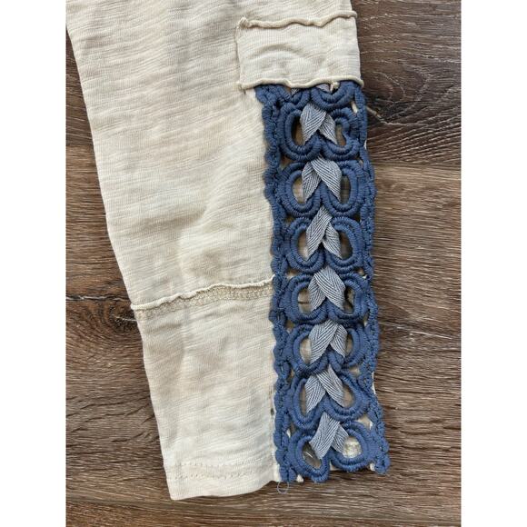 Boho Lace Crochet Raglan Crop Top Blue Cream Western Festival Free People Style - Picture 3 of 7